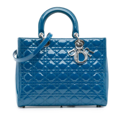 Christian Dior B Dior Blue Patent Leather Leather Large Patent Cannage Lady Dior Italy