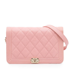 Chanel AB Chanel Pink Caviar Leather Leather Quilted Caviar Boy Wallet on Chain Italy