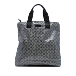 Gucci AB Gucci Brown Beige Coated Canvas Fabric GG Crystal Vertical Tote Italy