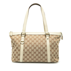 Gucci B Gucci Brown Beige Canvas Fabric GG Abbey D Ring Tote Italy