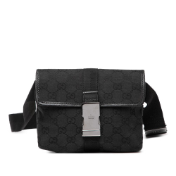 Gucci B Gucci Black Canvas Fabric GG Belt Bag Italy