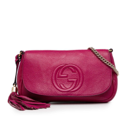 Gucci B Gucci Pink Calf Leather Medium Soho Chain Flap Crossbody Italy