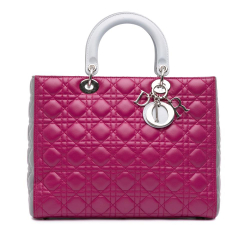 Christian Dior B Dior Pink Hot Pink Lambskin Leather Leather Large Bicolor Lambskin Cannage Lady Dior Italy