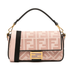 Fendi AB Fendi Pink Light Pink Canvas Fabric Zucca Embroidered Baguette Satchel Italy