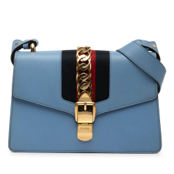 Gucci B Gucci Blue Calf Leather Small Sylvie Web Satchel Italy