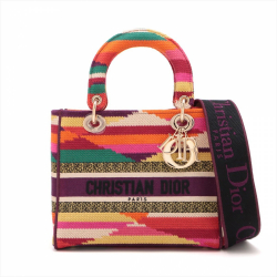 Christian Dior Lady D-Lite Medium Embroidery Canvas 2-Ways Tote Bag Multicolor