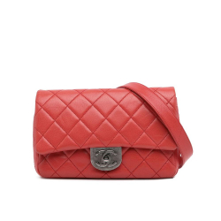 Chanel B Chanel Red Goatskin Leather Small Quilted Double Carry Waist Chain Flap Italy