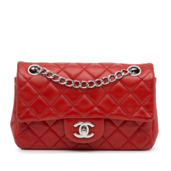 Chanel B Chanel Red Lambskin Leather Leather Mini Rectangular Classic Lambskin Single Flap Italy