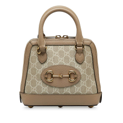 Gucci B Gucci Brown Beige Coated Canvas Fabric Mini GG Supreme Horsebit 1955 Satchel Italy