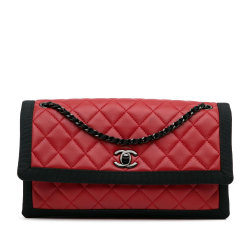 Chanel B Chanel Red Lambskin Leather Leather CC Grossgrain trim Lambskin Flap Shoulder Bag Italy