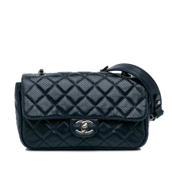 Chanel AB Chanel Blue Navy Lambskin Leather Leather CC Quilted Perforated Lambskin Single Flap Italy