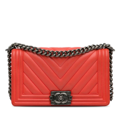 Chanel AB Chanel Red Indian Red Calf Leather Old Medium Chevron skin Boy Flap Italy