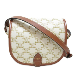 Celine AB Celine White Ivory Coated Canvas Fabric Medium Triomphe Folco Crossbody Italy