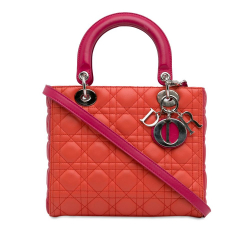 Christian Dior B Dior Orange Lambskin Leather Leather Medium Bicolor Lambskin Cannage Lady Dior Italy