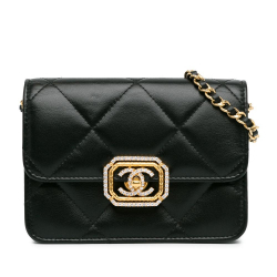 Chanel AB Chanel Black Calf Leather Quilted skin Strass Clutch With Chain Flap Italy