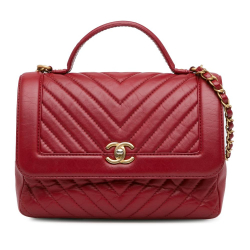 Chanel B Chanel Red Calf Leather CC Chevron skin Top Handle Flap France