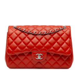 Chanel B Chanel Orange Dark Orange Lambskin Leather Leather Jumbo Classic Lambskin Double Flap Italy