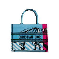 Christian Dior AB Dior Blue Light Blue Canvas Fabric Medium Embroidered Zebra D Jungle Pop Book Tote Italy