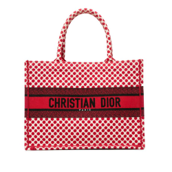 Christian Dior AB Dior Red Canvas Fabric DiorAmour Medium Embroidered Dots Book Tote Italy