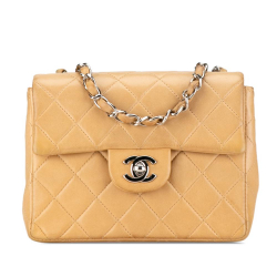 Chanel B Chanel Brown Caramel Lambskin Leather Leather Mini Square Classic Lambskin Single Flap France