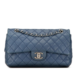 Chanel B Chanel Blue Peacock Caviar Leather Leather Medium Classic Caviar Double Flap France