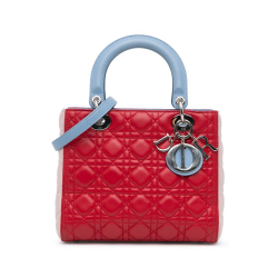 Christian Dior B Dior Red with Multi Lambskin Leather Leather Medium Tricolor Lambskin Cannage Lady Dior Italy