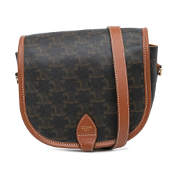 Celine B Celine Brown Dark Brown Coated Canvas Fabric Medium Triomphe Folco Crossbody Italy