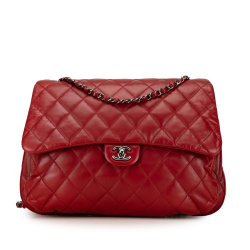 Chanel B Chanel Red Lambskin Leather Leather Maxi Lambskin 3 Accordion Flap Italy