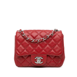 Chanel B Chanel Red Brick Caviar Leather Leather Mini Square Classic Caviar Single Flap Italy
