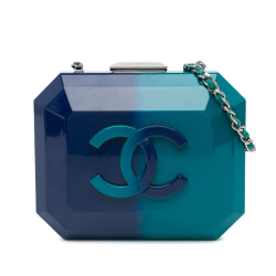 Chanel B Chanel Blue Resin Plastic CC Ombre Acrylic Clutch on Chain Italy