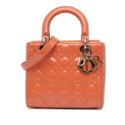 Christian Dior B Dior Orange Peach Patent Leather Leather Medium Patent Cannage Lady Dior Italy