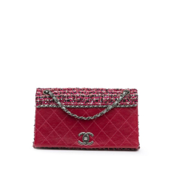 Chanel B Chanel Red Lambskin Leather Leather CC Lambskin and Tweed Flap Italy