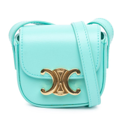 Celine B Celine Blue Turquoise Calf Leather Triomphe AirPods Case with Strap Italy