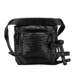Bottega Veneta B Bottega Veneta Black Nappa Leather Leather Nappa Intrecciato Utility Belt Bag Italy