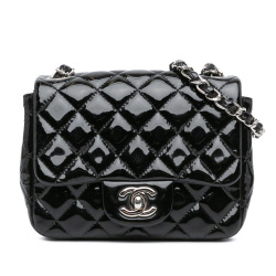 Chanel B Chanel Black Patent Leather Leather Mini Square Classic Patent Single Flap Italy