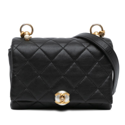 Chanel B Chanel Black Calf Leather Mini Quilted skin Pearl CC Accordion Flap Italy