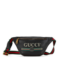 Gucci AB Gucci Black Calf Leather Logo Belt Bag Italy