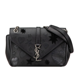 Saint Laurent B Saint Laurent Black Calf Leather Medium Monogram Heart Patchwork Chain Wallet Italy
