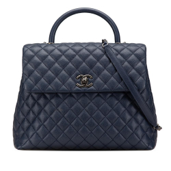 Chanel B Chanel Blue Navy Caviar Leather Leather Large Caviar Coco Top Handle Bag Italy