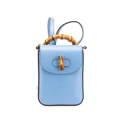 Gucci AB Gucci Blue Light Blue Calf Leather Mini skin Bamboo Top Handle Bag Italy