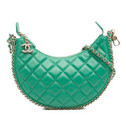 Chanel AB Chanel Green Lambskin Leather Leather Small Quilted Lambskin Chain Around Hook Hobo Bag Italy