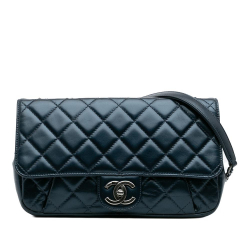Chanel B Chanel Blue Dark Blue Calf Leather Medium Quilted Glazed skin Coco Pleats Flap Italy