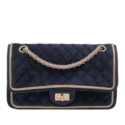Chanel B Chanel Blue Navy with Gold Suede Leather Reissue 2.55 Quilted Double Flap 225 France
