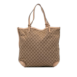 Gucci B Gucci Brown Beige Canvas Fabric GG Craft Tote Italy