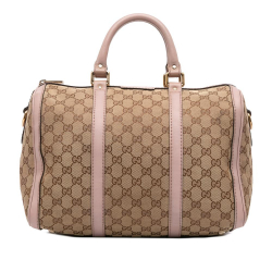 Gucci B Gucci Brown Beige with Pink Light Pink Canvas Fabric Medium GG Joy Boston Bag Italy