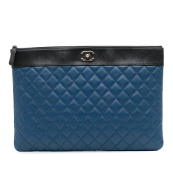 Chanel AB Chanel Blue Sheepskin Leather Leather Large Bicolor Sheepskin Mademoiselle Zip Clutch Italy