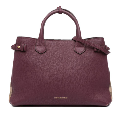 Burberry B Burberry Purple Magenta Calf Leather Medium and House Check Banner Satchel Italy