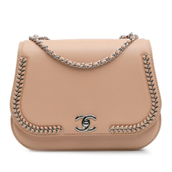 Chanel AB Chanel Brown Nude Calf Leather Small skin Braided Chic Flap France