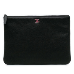 Chanel AB Chanel Black with Pink Caviar Leather Leather Medium Caviar Lucky Clover O Case Clutch Italy