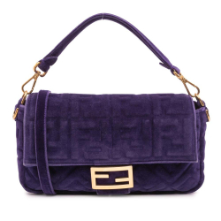 Fendi B Fendi Purple Dark Purple Velvet Fabric Zucca Embossed Baguette Satchel Italy